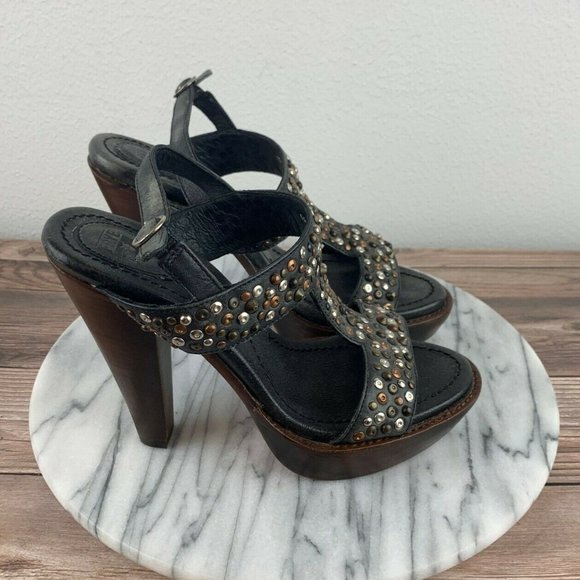 Frye Shoes - Frye Joy Black Studded Leather Platform Sandals